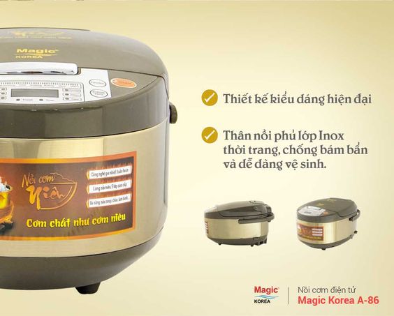 Nồi cơm điện tử Magic 1.8 lít A-86 có dạng hình hộp dẹt